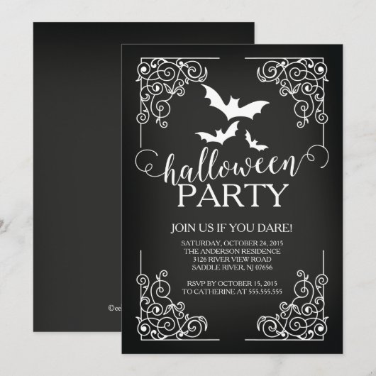 Uitnodiging partij Bats Halloween (Voorkant / Achterkant)