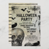 Uitnodiging  partij Scull Crow Bat Halloween (Voorkant / Achterkant)