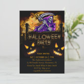 Uitnodiging partij voor halloween Party skelet (Staand voorkant)