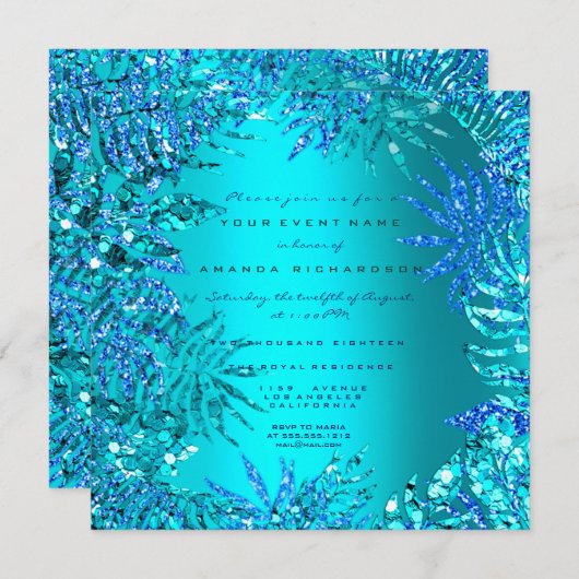 Uitnodiging Partijen scintillantes tropicales de t (Voorkant / Achterkant)