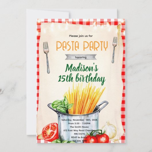 Uitnodiging pastaclass feestje (Voorkant)
