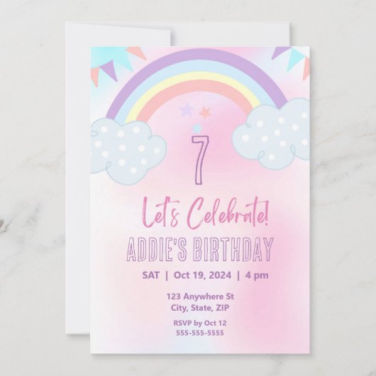 Uitnodiging Pastel Regenboog (Voorkant)