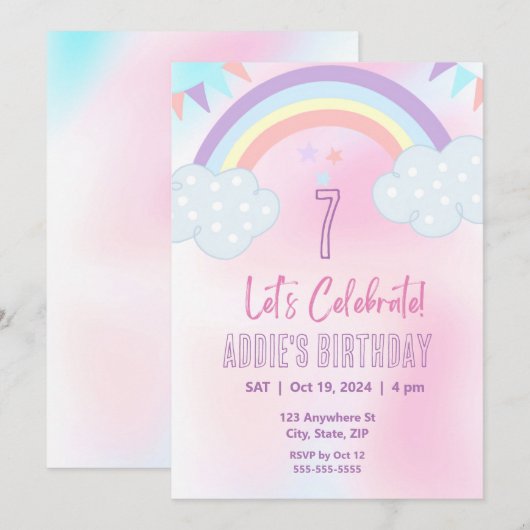 Uitnodiging Pastel Regenboog (Voorkant / Achterkant)