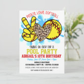 Uitnodiging Peace Love Softball Pool Party (Staand voorkant)