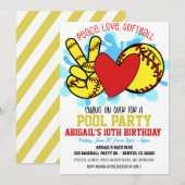 Uitnodiging Peace Love Softball Pool Party (Voorkant / Achterkant)