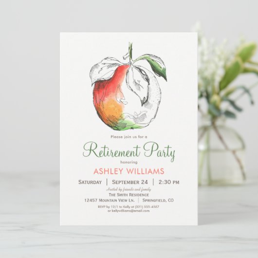 Uitnodiging Peaches Retirement Party (Staand voorkant)