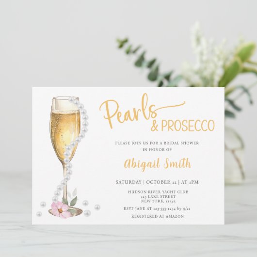 Uitnodiging PEARLS & PROSECCO BRUIDSDOUCHE (Staand voorkant)