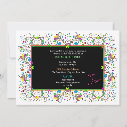 Uitnodiging, Pensioenpartij, levendige kleuren/ont Kaart (Achterkant)