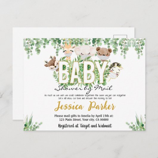 Uitnodiging per post voor babyfeest (Voorkant / Achterkant)