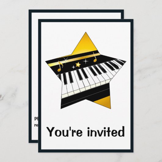 Uitnodiging: Piano-overweging met ster Kaart (Voorkant / Achterkant)
