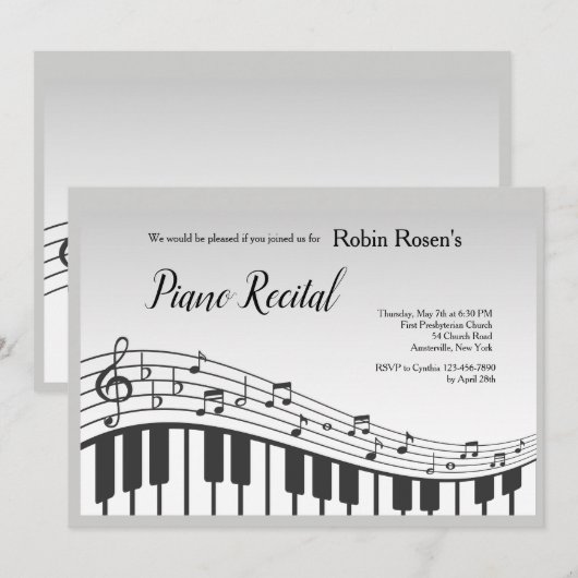 Uitnodiging piano-toetsenbord (Voorkant / Achterkant)