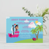 Uitnodiging piratenpartij voor roze meisjes (Staand voorkant)