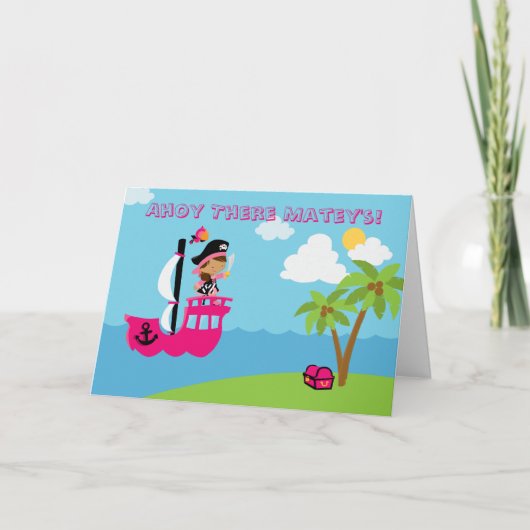 Uitnodiging piratenpartij voor roze meisjes (Voorkant)