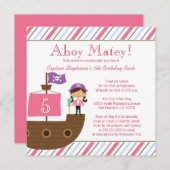 Uitnodiging piratenpartij voor roze meisjes (Voorkant / Achterkant)