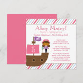 Uitnodiging piratenpartij voor roze meisjes (Voorkant / Achterkant)