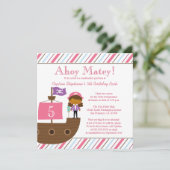 Uitnodiging piratenpartij voor roze meisjes (Staand voorkant)