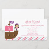 Uitnodiging piratenpartij voor roze meisjes (Voorkant / Achterkant)