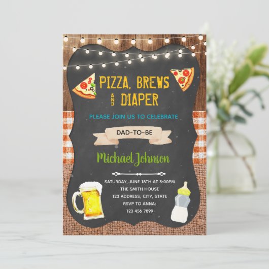 Uitnodiging Pizza Brouwsels en Luiers (Staand voorkant)