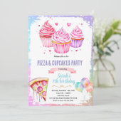 Uitnodiging pizza cupcake meisje thema (Staand voorkant)