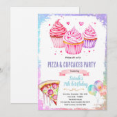 Uitnodiging pizza cupcake meisje thema (Voorkant / Achterkant)