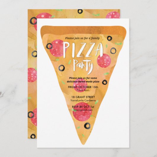 Uitnodiging Pizza Feestje (Voorkant / Achterkant)