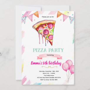Uitnodiging pizza meisje feest thema