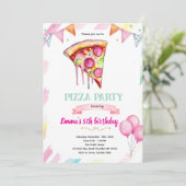 Uitnodiging pizza meisje feest thema (Staand voorkant)