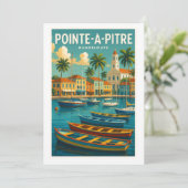 Uitnodiging Pointe-à-Pitre – Vintage kaart Guadelo (Staand voorkant)