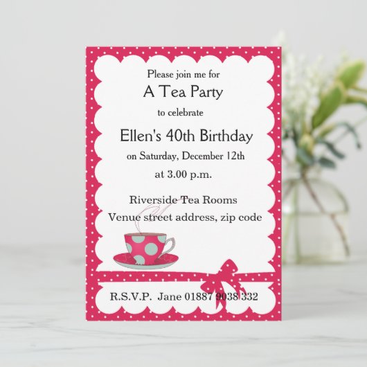 Uitnodiging Polka Dot Tea Party (Staand voorkant)