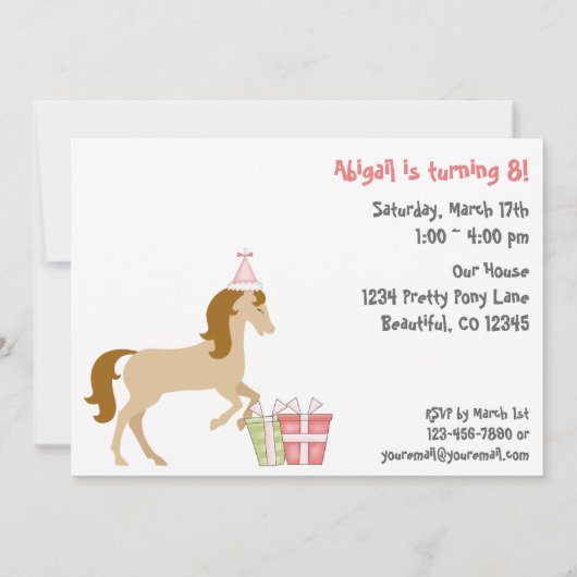Uitnodiging  ponies Horse Birthday (Achterkant)