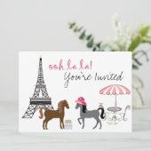 Uitnodiging  ponies Paris Horse Birthday (Staand voorkant)