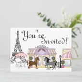Uitnodiging ponies Paris Horse Birthday (Staand voorkant)