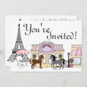 Uitnodiging  ponies Paris Horse Birthday (Voorkant / Achterkant)