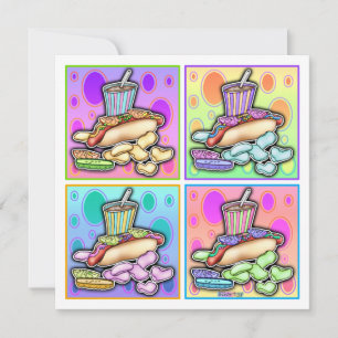 Uitnodiging - Pop Art Hotdog met Chips en een Dran