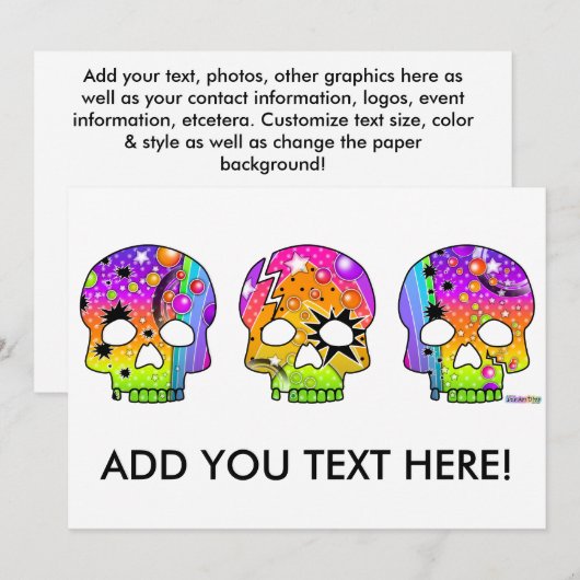 Uitnodiging - POP ART SKULLS (Voorkant / Achterkant)