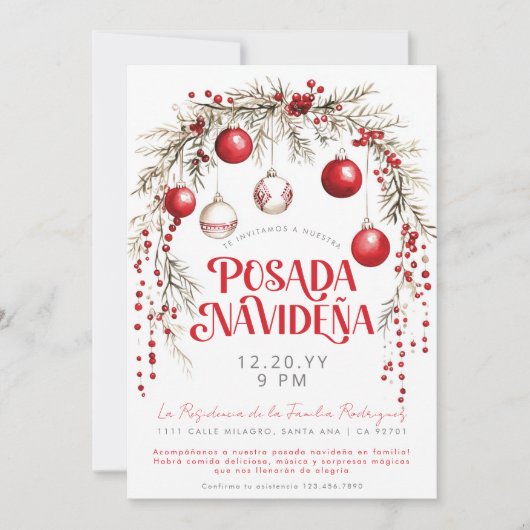 Uitnodiging Posada Navideña Spaans Spanish (Voorkant)