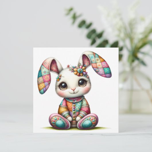 Uitnodiging Precious Bunny Thema Feestje (Staand voorkant)