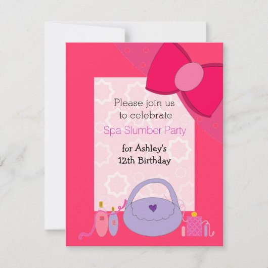 Uitnodiging Pretty Bow Spa Verjaardagsfeest (Voorkant)