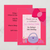 Uitnodiging Pretty Bow Spa Verjaardagsfeest (Voorkant / Achterkant)