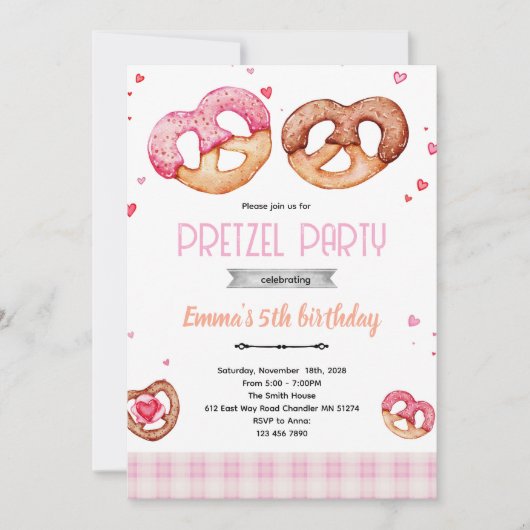 Uitnodiging pretzel feest thema (Voorkant)