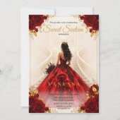 Uitnodiging Princess Red gold sweet 16 (Voorkant)