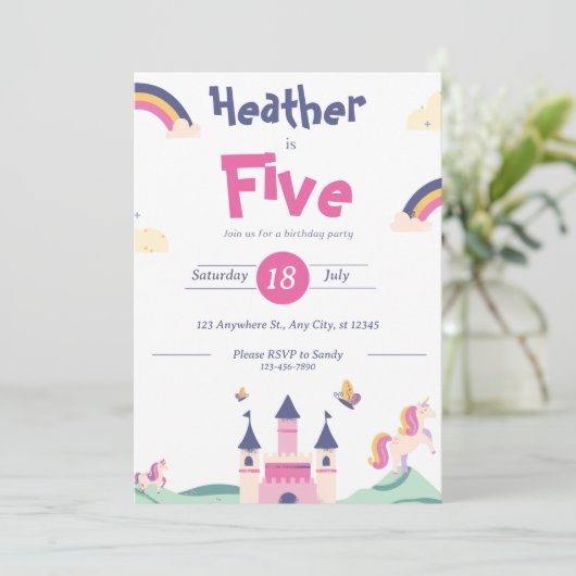 Uitnodiging - Princess Thema- Pas naam leeftijd aa (Staand voorkant)