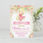 Uitnodiging prinses meisje verjaardagsfeest. (Staand voorkant)