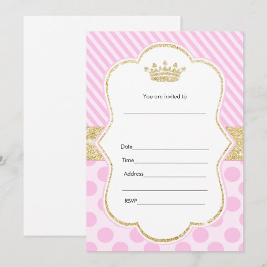 Uitnodiging Prinses Roze Goud Glitters (Voorkant / Achterkant)