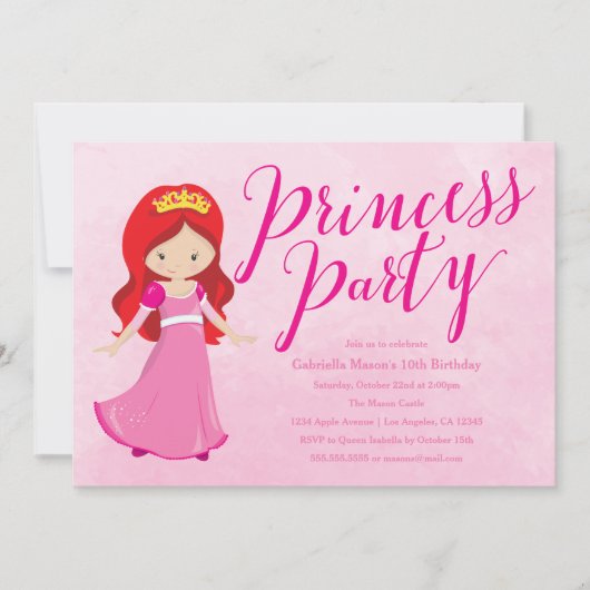 Uitnodiging Prinses Verjaardagsfeestje - Roze/Roze (Voorkant)