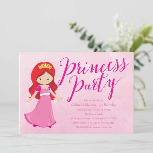 Uitnodiging Prinses Verjaardagsfeestje - Roze/Roze (Staand voorkant)