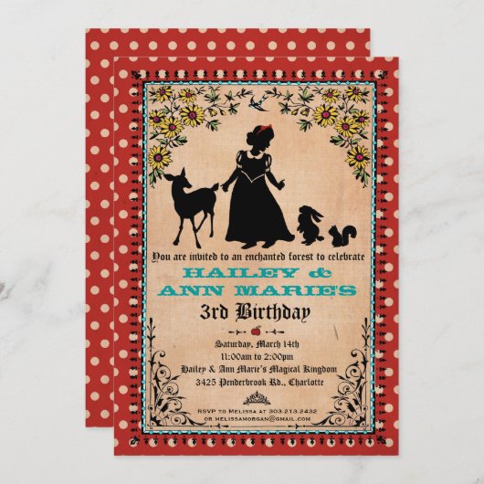 Uitnodiging prinses (voor tweelingen of twee Kinde (Voorkant / Achterkant)