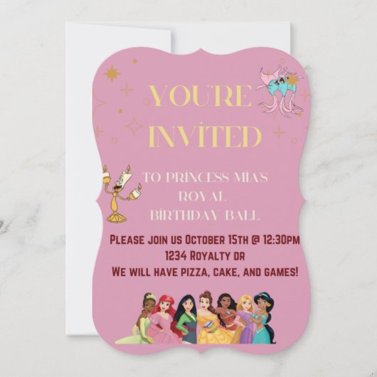 Uitnodiging prinsessenfeestje (Voorkant)