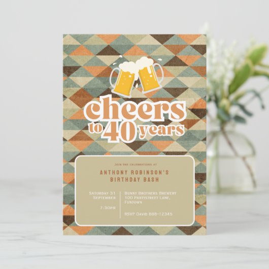 Uitnodiging "Proost 40 jaar"  geometrisch (Staand voorkant)