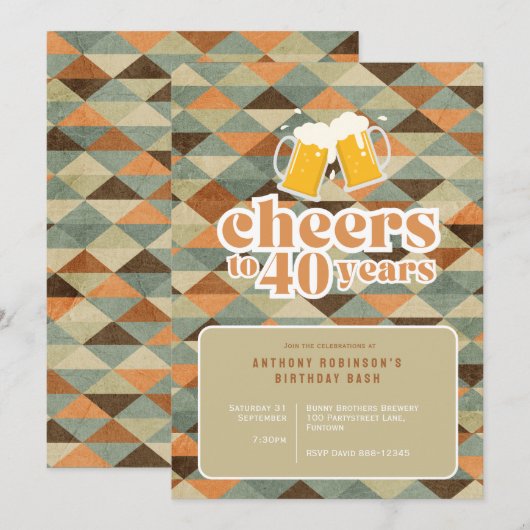 Uitnodiging "Proost 40 jaar" geometrisch (Voorkant / Achterkant)